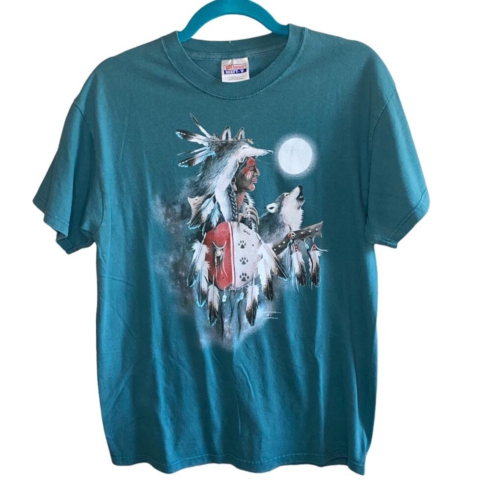Vintage Native American‎ Wolf Moon Graphic Tee Southwest Tribal Art Medium